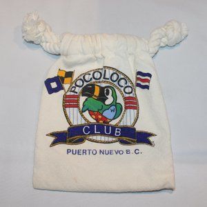 Poco Loco Club cotton drawstring bag Puerto Nuevo B.C. Baja Deor white parrot